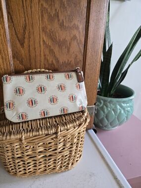 Fossil Stripe Circle Print Zip Pouch - Cream